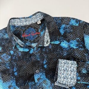 Robert Graham Baccus Geo Print Blue Classic Fit Button Up Dress‎ Shirt Size XXL